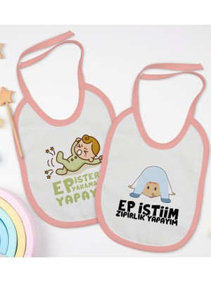 BK Kids Ep Isterim Tasarımlı 2’li Pembe Mama Önlüğü-1