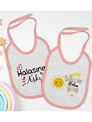 BK Kids Hala Tasarımlı 2’li Pembe Mama Önlüğü-2