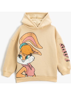 Koton Lola Bunny Baskılı Lisanslı Kapüşonlu Sweatshirt Arkası Slogan Baskılı