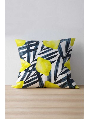 Cango Home Beyaz Sarı Limon Desenli Dijital Baskılı Kırlent Kılıfı  - OYTYK920