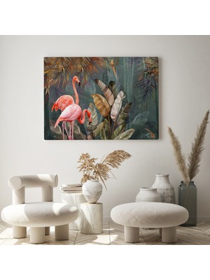 Dünyatablo Pembe Filamingolar Yağlıboya Görünüm Dekoratif Tablo ( Tek Parça )