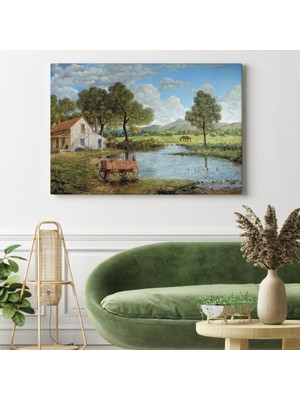 Dünyatablo Köy ve Akarsu Manzaralı Dekoratif Kanvas Duvar Tablosu ( Tek Parça )
