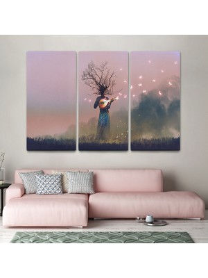 Dünyatablo Geceyarısı Ud Çalan Kadın Kanvas Tablo ( Üç Parça )