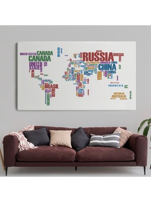 Dünyatablo Ülke Isimli Dünya Haritası Kanvas Tablo 1006 ( Tek Parça )