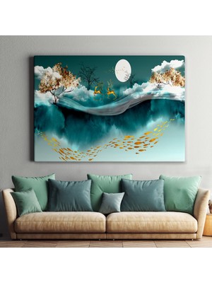 Dünyatablo Ormanda Koşan Geyiklerin Dijital Sanatı Kanvas Tablo ( Tek Parça  )