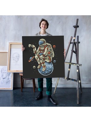 Dünyatablo Dünya Üzerinde Dinlenip Kahve Içen Astronot Kanvas Tablo