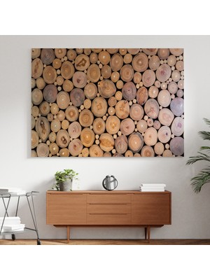 Dünyatablo Odun Kütükler Kanvas Tablo ( Üç Parça   )