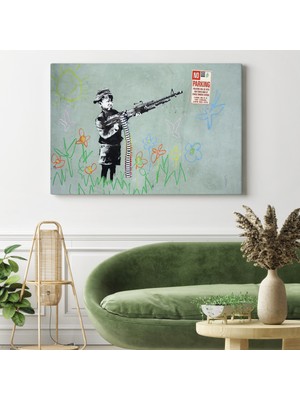 Dünyatablo Bansky'nin Makineli Tüfekli Çocuk Isimli Eseri Kanvas Tablo, No Parking  ( Üç Parça   )