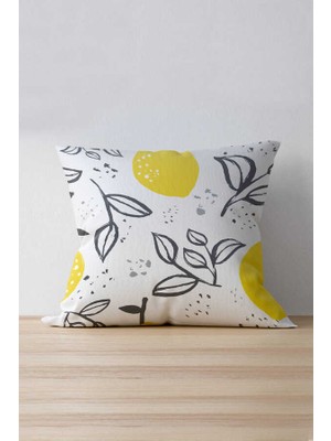 Cango Home Beyaz Sarı Limon Desenli Dijital Baskılı Kırlent Kılıfı  - OYTYK930