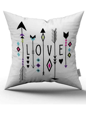 Cango Home Çift Taraflı Beyaz Bohem Tarz Love Yazılı Dijital Baskı Kırlent Yastık Kılıfı - CGH440-CT