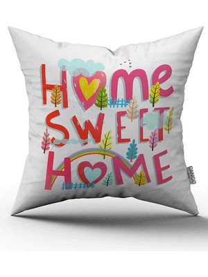 Cango Home Çift Taraflı Beyaz Çok Renkli Home Sweet Home Dijital Baskı Kırlent Yastık Kılıfı - CGH454-CT