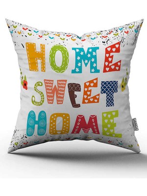 Cango Home Çift Taraflı Beyaz Çok Renkli Home Sweet Home Yazılı Dijital Baskı Kırlent Yastık Kılıfı - CGH444-CT