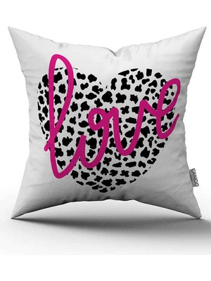 Cango Home Çift Taraflı Beyaz Pembe Love Yazılı Dekoratif Dijital Baskı Kırlent Yastık Kılıfı - CGH485-CT