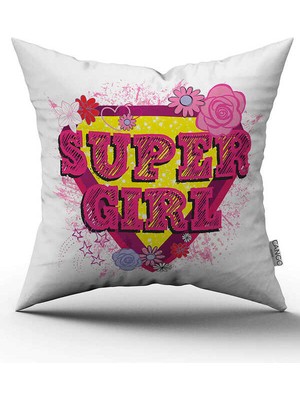 Cango Home Çift Taraflı Beyaz Pembe Super Girl Yazılı Dijital Baskı Kırlent Yastık Kılıfı - CGH428-CT