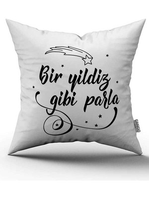 Cango Home Çift Taraflı Beyaz Siyah Bir Yıldız Gibi Parla Yazılı Dijital Baskı Kırlent Yastık Kılıfı - CGH413-CT