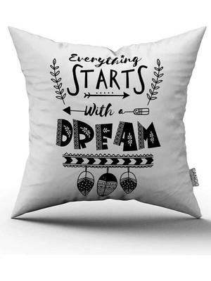 Cango Home Çift Taraflı Beyaz Siyah Bohem Tarz Yazılı Dijital Baskı Kırlent Yastık Kılıfı - CGH467-CT