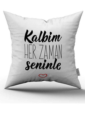 Cango Home Çift Taraflı Beyaz Siyah Kalbim Her Zaman Seninle Yazılı Dijital Baskı Kırlent Yastık Kılıfı - CGH425-CT