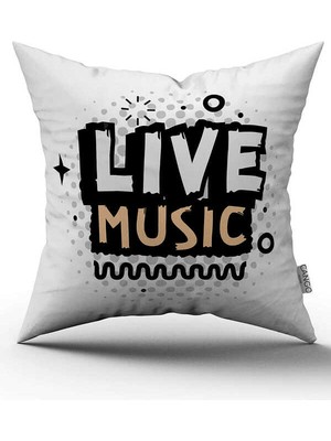 Cango Home Çift Taraflı Beyaz Siyah Live Music Yazılı Dijital Baskı Kırlent Yastık Kılıfı - CGH422-CT