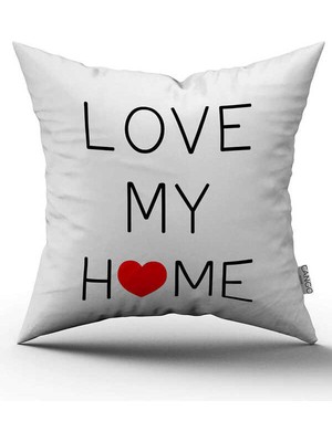 Cango Home Çift Taraflı Beyaz Siyah Love My Home Dijital Baskı Kırlent Yastık Kılıfı - CGH453-CT