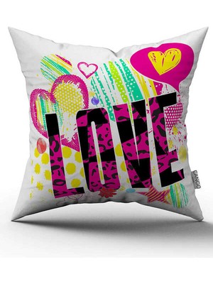 Cango Home Çift Taraflı Beyaz Siyah Love Yazılı Dijital Baskı Kırlent Yastık Kılıfı - CGH451-CT