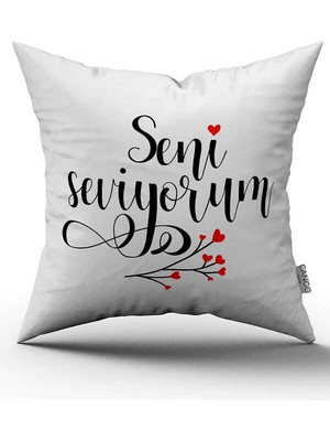 Cango Home Çift Taraflı Beyaz Siyah Seni Seviyorum Yazılı Dijital Baskı Kırlent Yastık Kılıfı - CGH389-CT