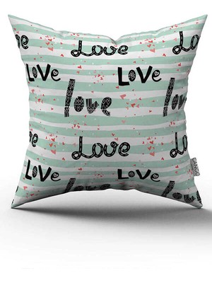 Cango Home Çift Taraflı Yeşil Siyah Love Yazılı Dijital Baskı Kırlent Yastık Kılıfı - CGH431-CT