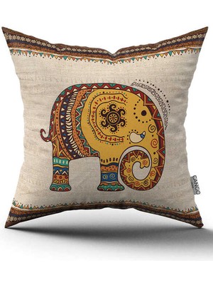 Cango Home Çift Taraflı Krem Etnik Fil Desenli Dijital Baskılı Kırlent Yastık Kılıfı -CGH1255-CT