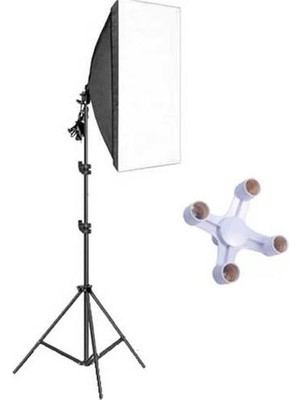 Rabsev 50x70cm Softbox 4 Duylu Adaptörlü Tekli Ürün ve Video Çekim Işığı 200cm Ayak