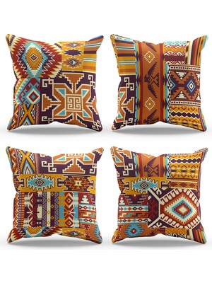 Moud's Çift Tarafı Baskılı Ethnic Rugs Desenli 4'lü Kombin Süet Kırlent Kılıfı