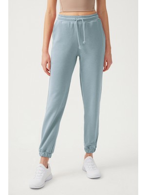 Los Ojos Kadın Mavi Gri Paçası Lastikli Jogger Eşofman Altı Drawstring