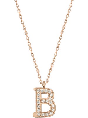 XMARKETTR 925 Ayar Gümüş Rose B Harfi Kadın Gümüş Kolye