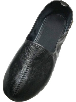 Çağrı Akdam Deri Tavaf Patiği Siyah Erkek Günlük Kullanım İçin Ortopedik Tabanlı Kalın Taban