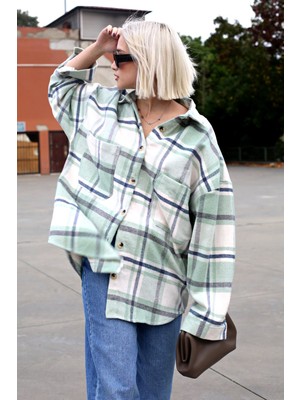 Madmext Su Yeşili Oversize Kadın Oduncu Gömlek MG1589