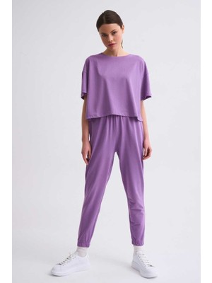 The Recolor Organik Regular Fit Kısa Kollu Kadın Crop Tişört - Mor Mor - Xl