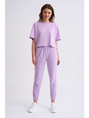 The Recolor Organik Regular Fit Kısa Kollu Kadın Crop Tişört - Lila Lila - S