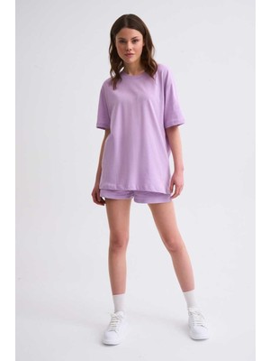 The Recolor Organik Regular Fit Kısa Kollu Kadın Tişört - Lila Lila - S