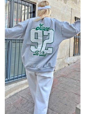 Swist Gri 92 Ön Arka Baskılı Içi Pamuklu Kadın Sweatshirt