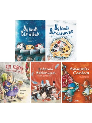 Sara Şahinkanat 5 Kitap Set / Üç Kedi Bir Dilek - Üç Kedi Bir Canavar - Babamın Battaniyesi - Annemin Çantası