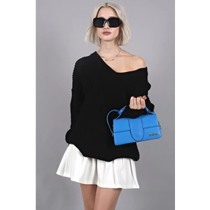 Siyah Oversize V Yaka Triko Kazak MG1440