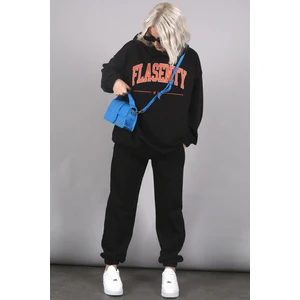 Siyah Oversize Baskılı Eşofman Takım MG1561