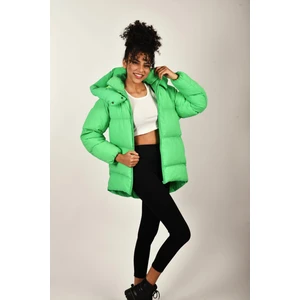 Oversize Kapüşonlu Düz Uzun Kollu Kadın Şişme Mont RD23KB020584