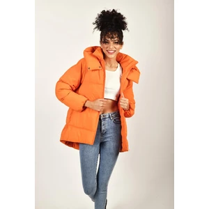 Oversize Kapüşonlu Düz Uzun Kollu Kadın Şişme Mont RD23KB020584