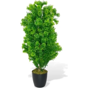 Yapay Çiçek Siyah Saksıda Yeşil Fesleğen Bonsai Ağacı 55CM