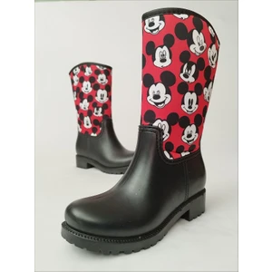Sea & Blue Shoes Mickey Puantiye Baskılı Kırmızı Su Geçirmeyen Kız Çocuk Yağmur Çizmesi