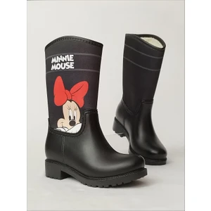 Sea & Blue Shoes Minnie Mouse Poz Veriyor Baskılı Peluşlu Su Geçirmeyen Kız Çocuk Yağmur Çizmesi