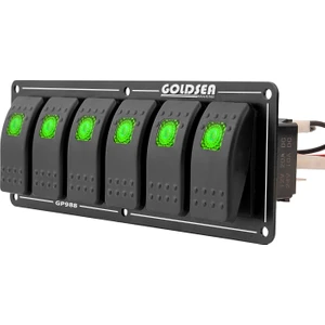 6 Anahtar Swicth Panel Slim Model Yeşil Işık 12-24V