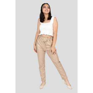 Kız Çocuk Likralı Kumaş Bel Lastikli Suni Deri Dar Paça Pantolon-PNT-0018