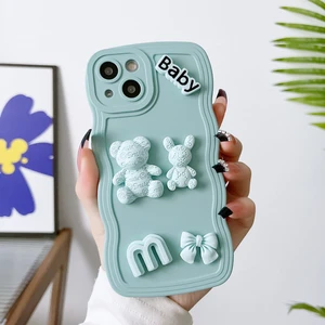 Iphone 13 Mavi Için 3D M Bear Bunny Silikon Kılıf(Yurt Dışından)