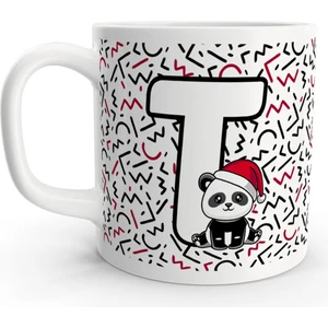 Rock'n Fox T Harfi Sevimli Panda Yılbaşı Tasarım Harfli Kupa Bardak