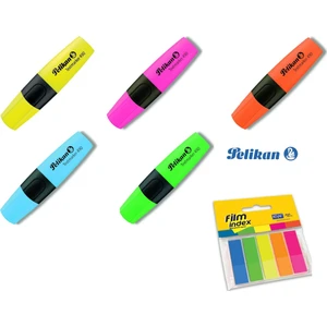 5 Renk Pelikan Fosforlu Kalem + 5 Renk Ayraç Yapışkanlı Postit  13X44MM 5 Renk x 25YP